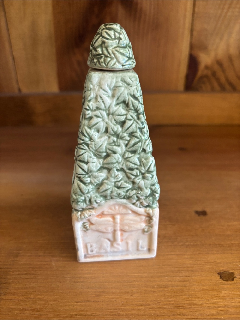 Ceramic Basil Herb Tower Shaker in Green and Cream